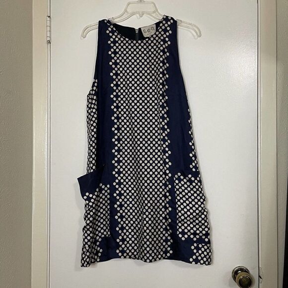 SEA New York Navy Blue Polka Dot Silk Short Shift sleeveless dress size US 10 - Picture 3 of 8